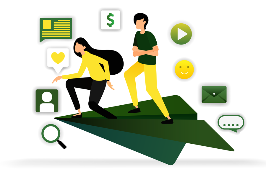 Digital Green and Yellow icon people with Camera