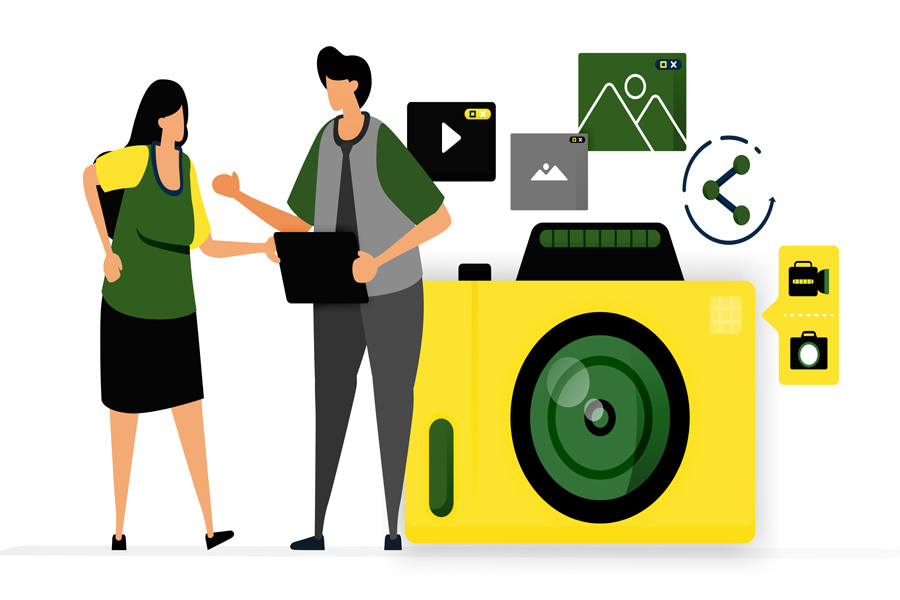 Photography Green and Yellow icon people with Camera